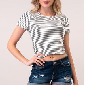 Stripe Front Cross Crop Top